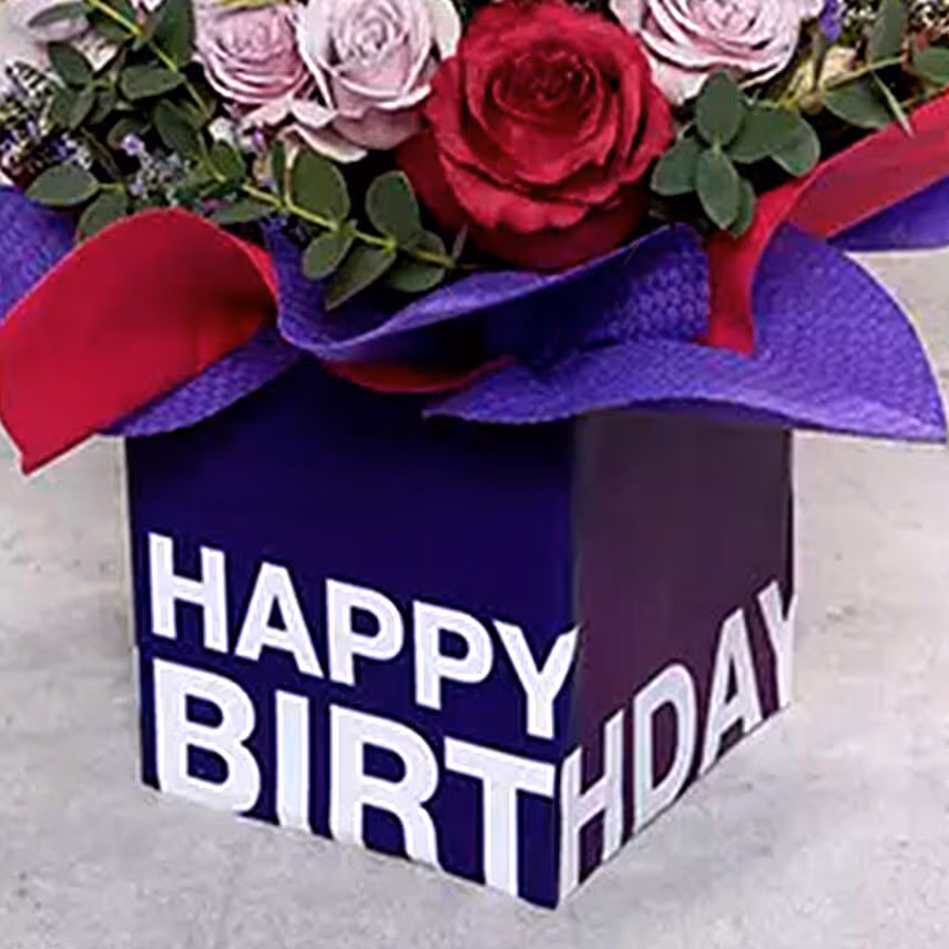 Personalised Mixed Flowers With Square Glass Vase