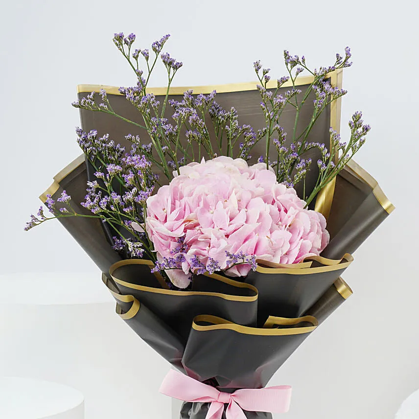 Pink Hydrangea Bouquet With Teddy