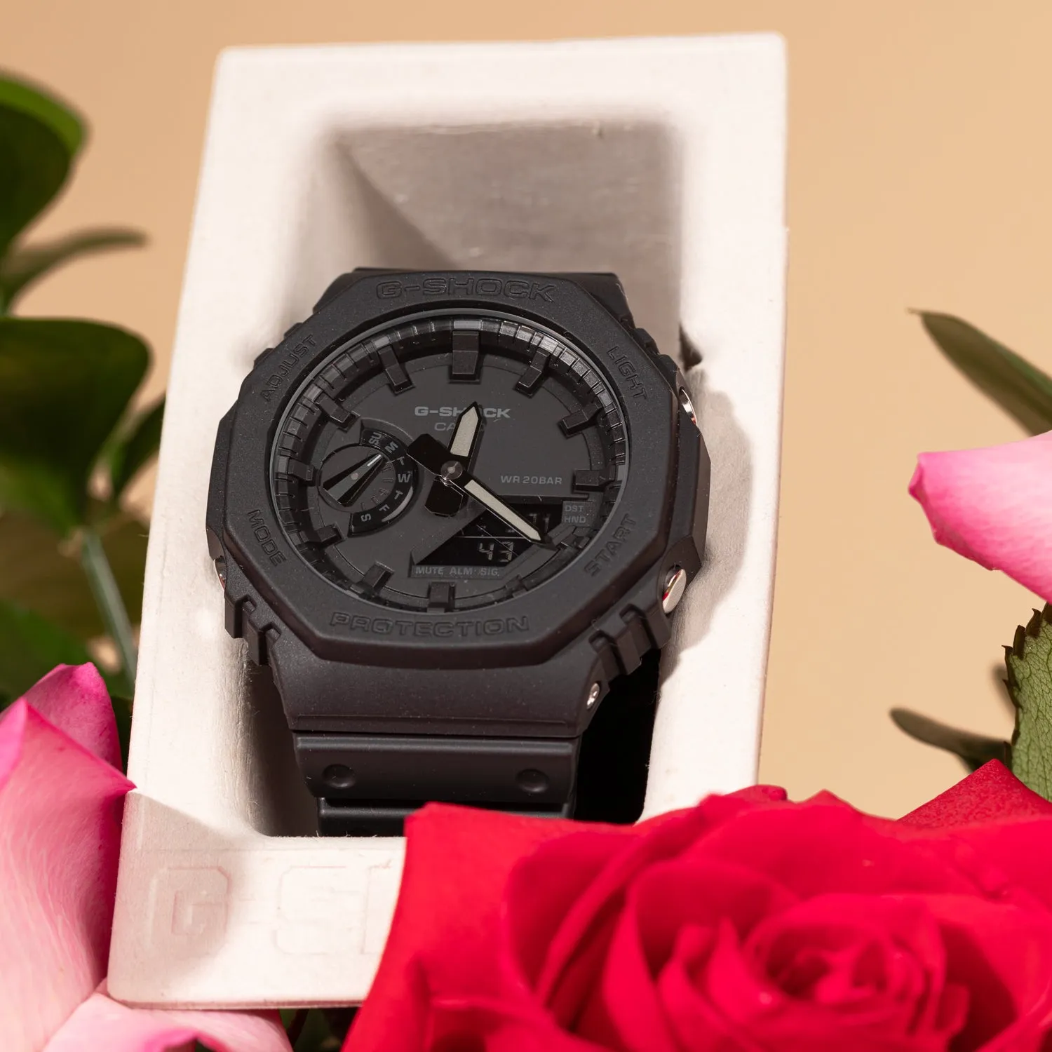 Casio G-Shock Men's Analog Digital Watch with Elegant Pink & Red Rose Arrangement