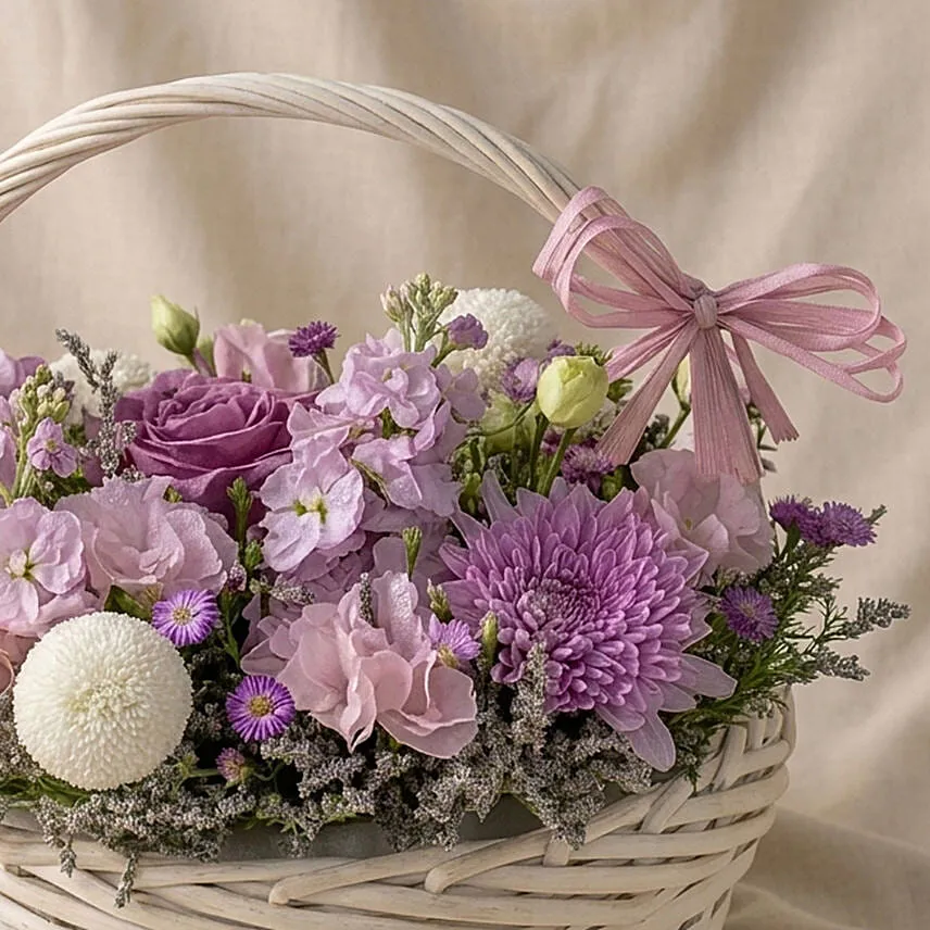 Enticing Mixed Flowers Round Basket
