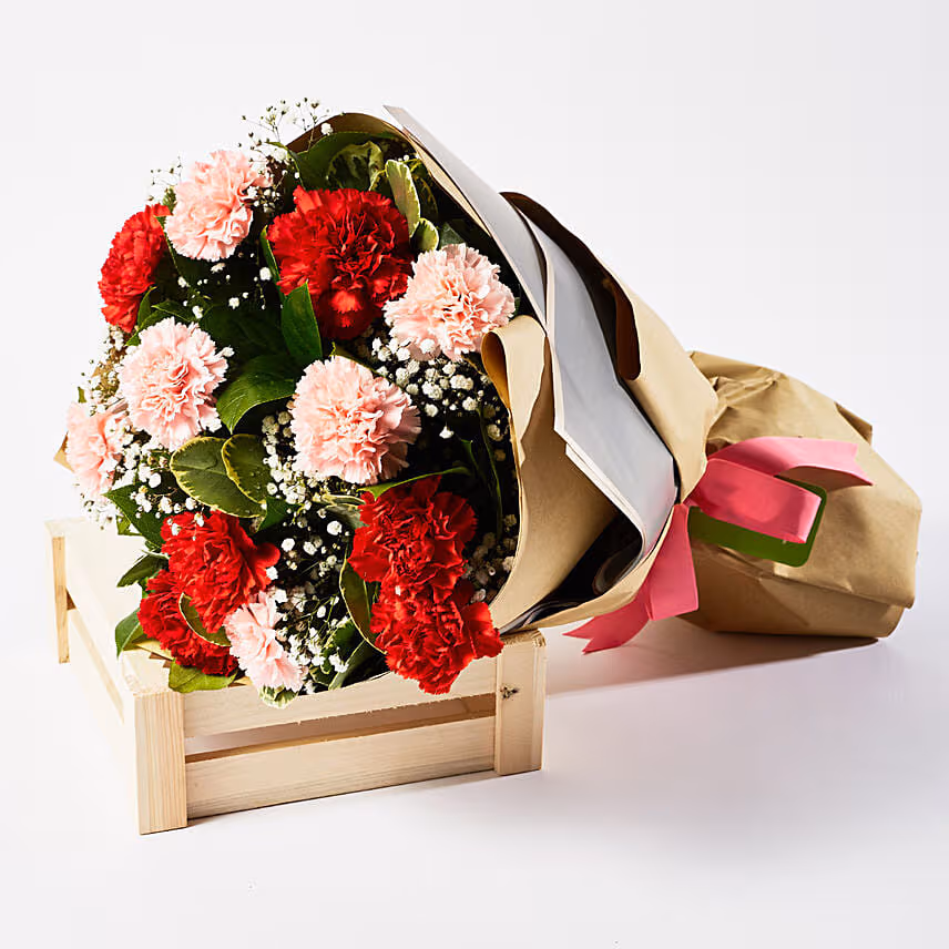 Appealing Mixed Carnations Bouquet With Ferrero Rocher
