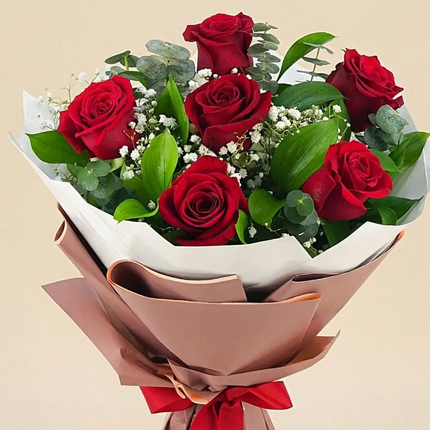 Bunch Of Beautiful 6 Red Rose