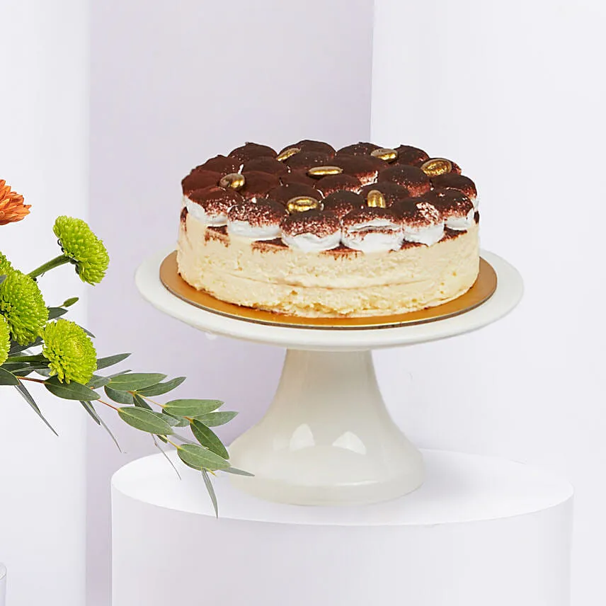 Chrysanthemum Birthday Flowers with Tiramisu Cake
