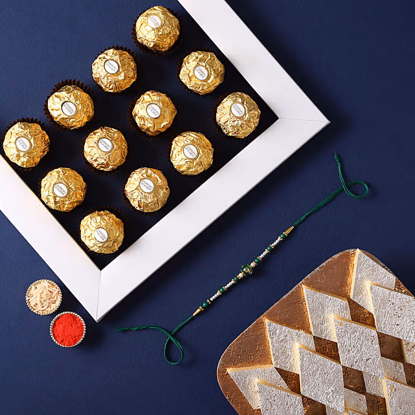 Sneh Designer Rakhi With Kaju Katli & Ferrero Rocher