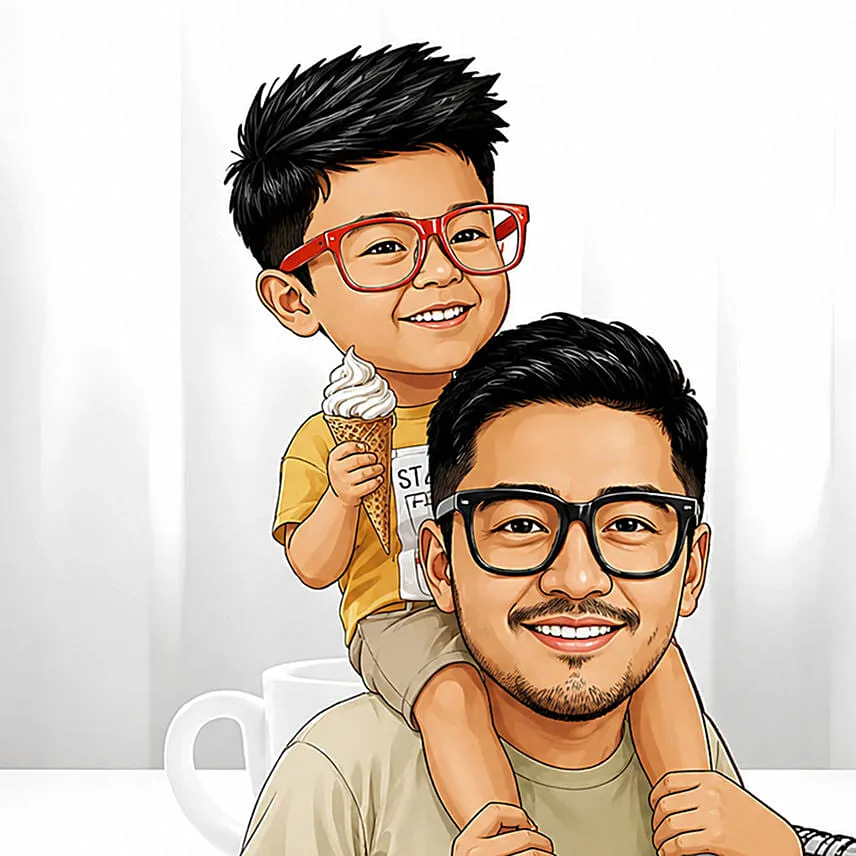 Personalised Caricature For Dad and Son