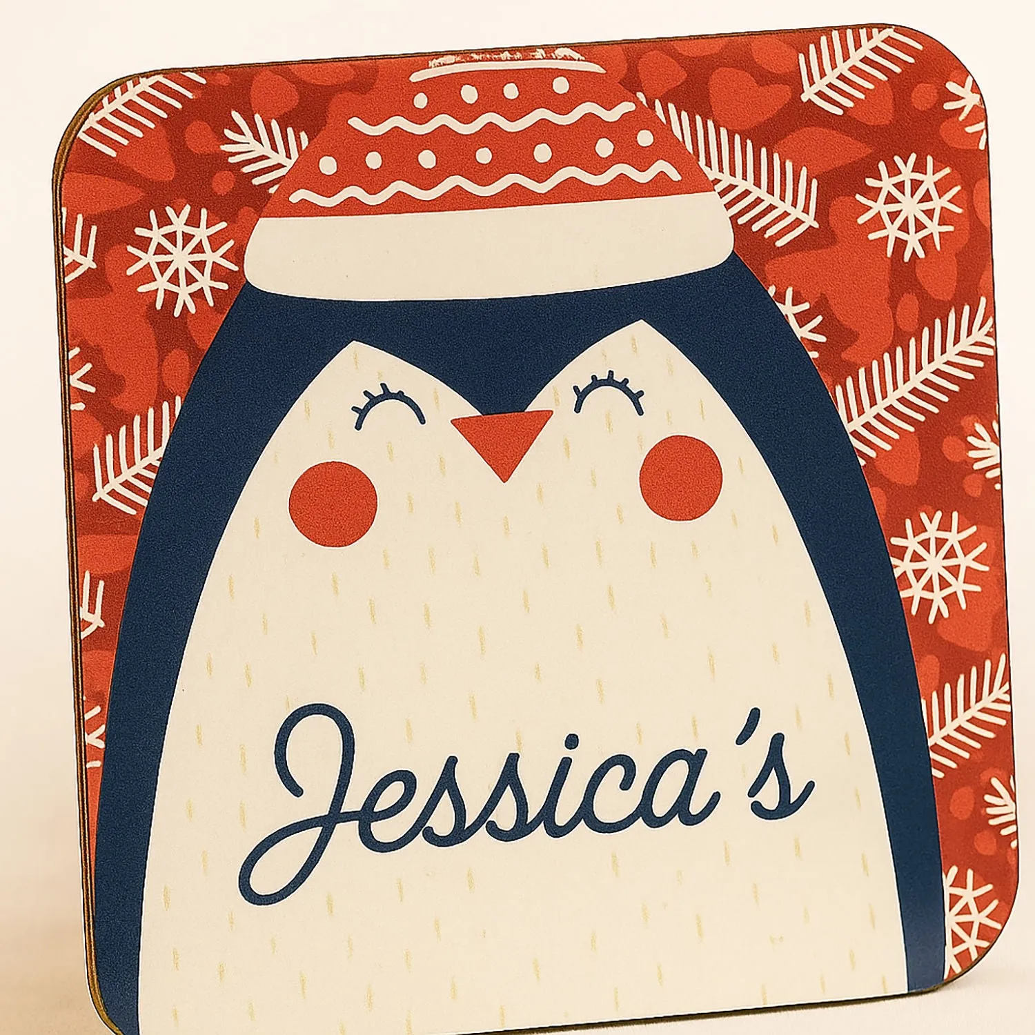 Cute Reindeer Name Personalized Mug n Coaster | Red