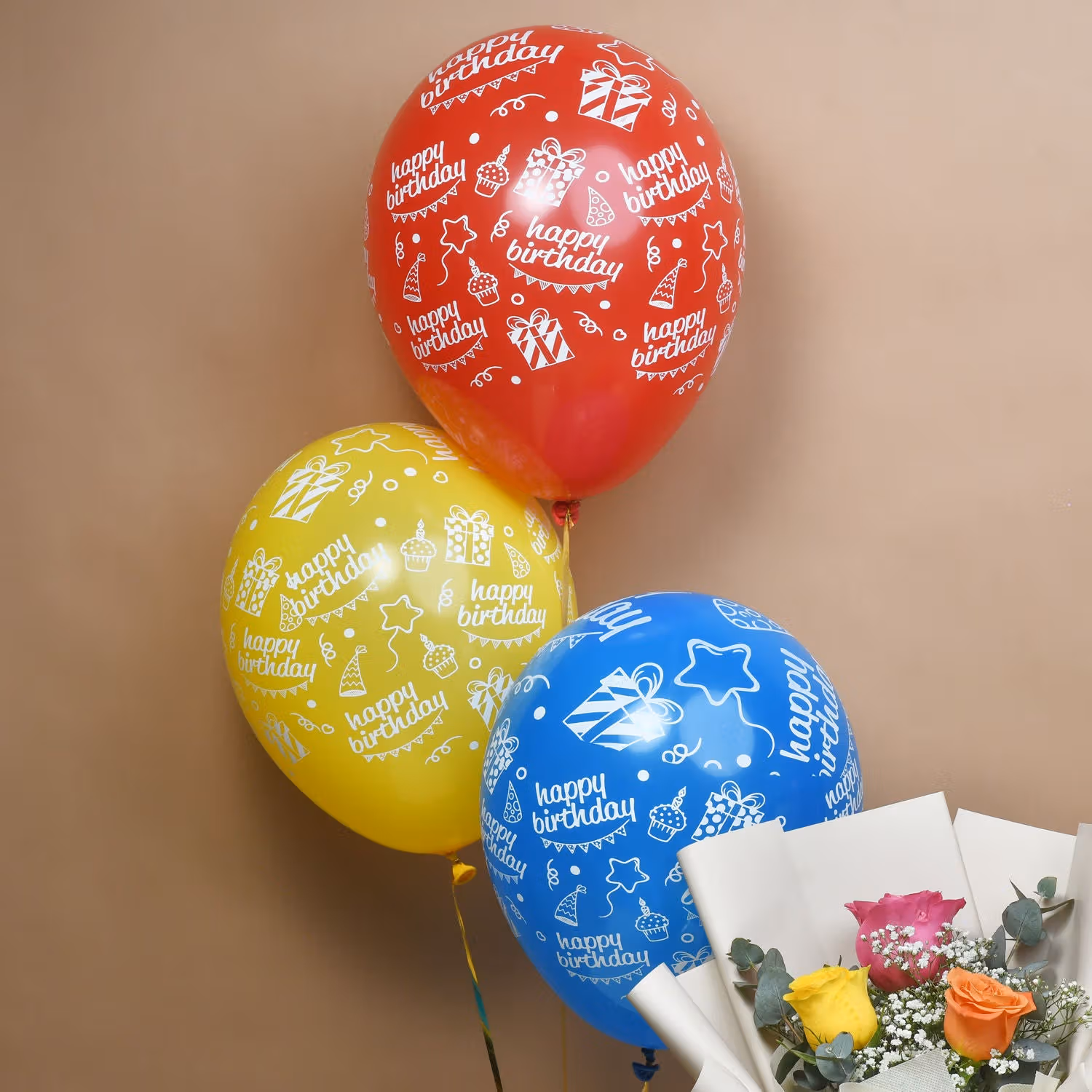 Deluxe Surprise Birthday Gift Combo Set with Roses, Cake, and Balloons