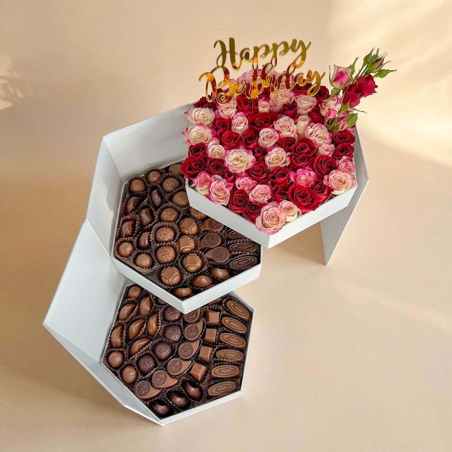 Exquisite Birthday Celebration: Dual-Color Rose & Gourmet Chocolate Box