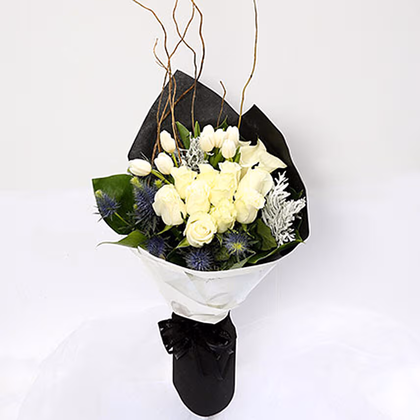 White Roses and Tulips Mixed Bouquet