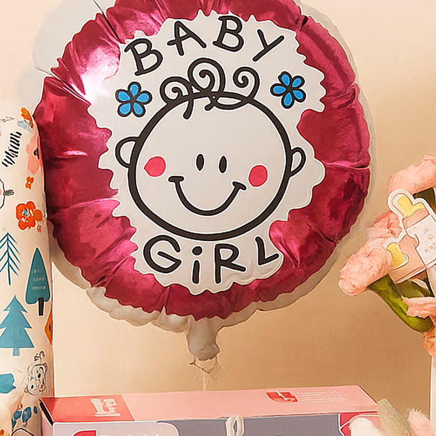 Its a Baby Girl Flowers box giftset and Balloon