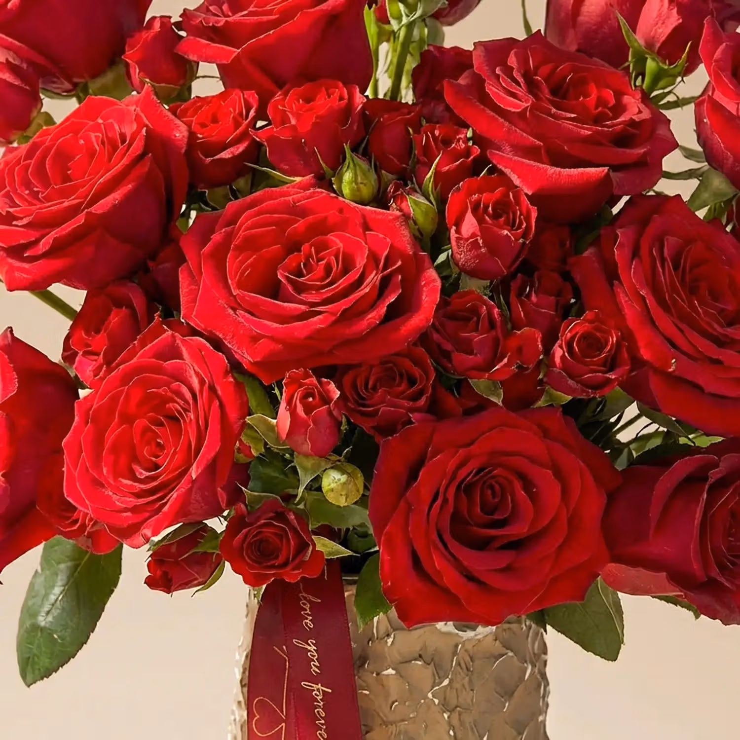 Eternal Velvet Red Rose Bouquet with Elegant Vase
