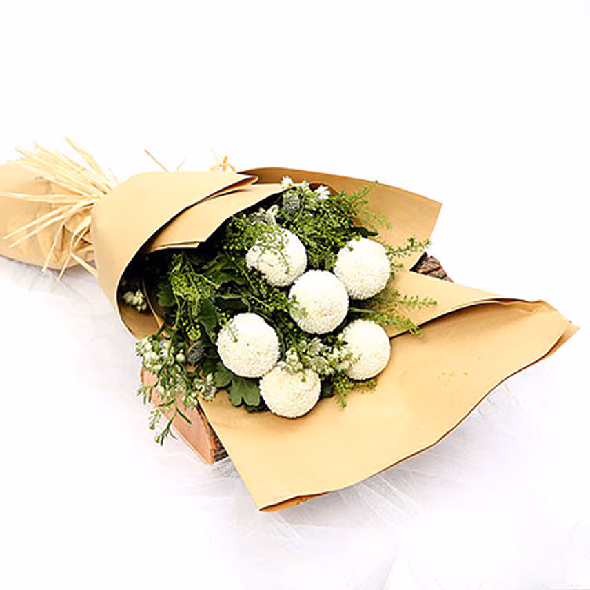 Elegant Bouquet Of White Ball Mums