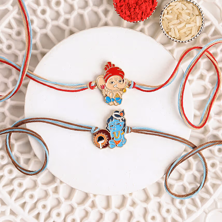 Bal Ganesha and Bal Krishna Rakhi Set