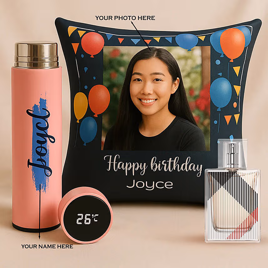 Personalised Cushion and Bottle with Perfume