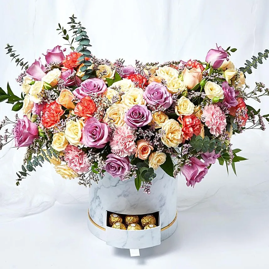 Premium Mixed Flowers White Box Arrangement