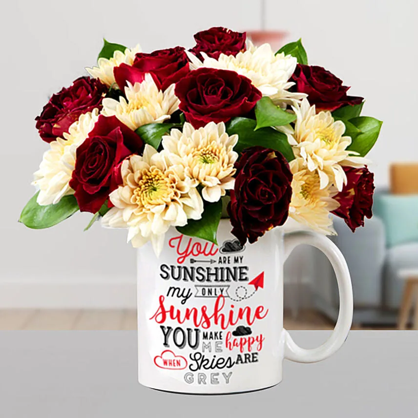Blissful Mixed Flowers In Sunshine Mug