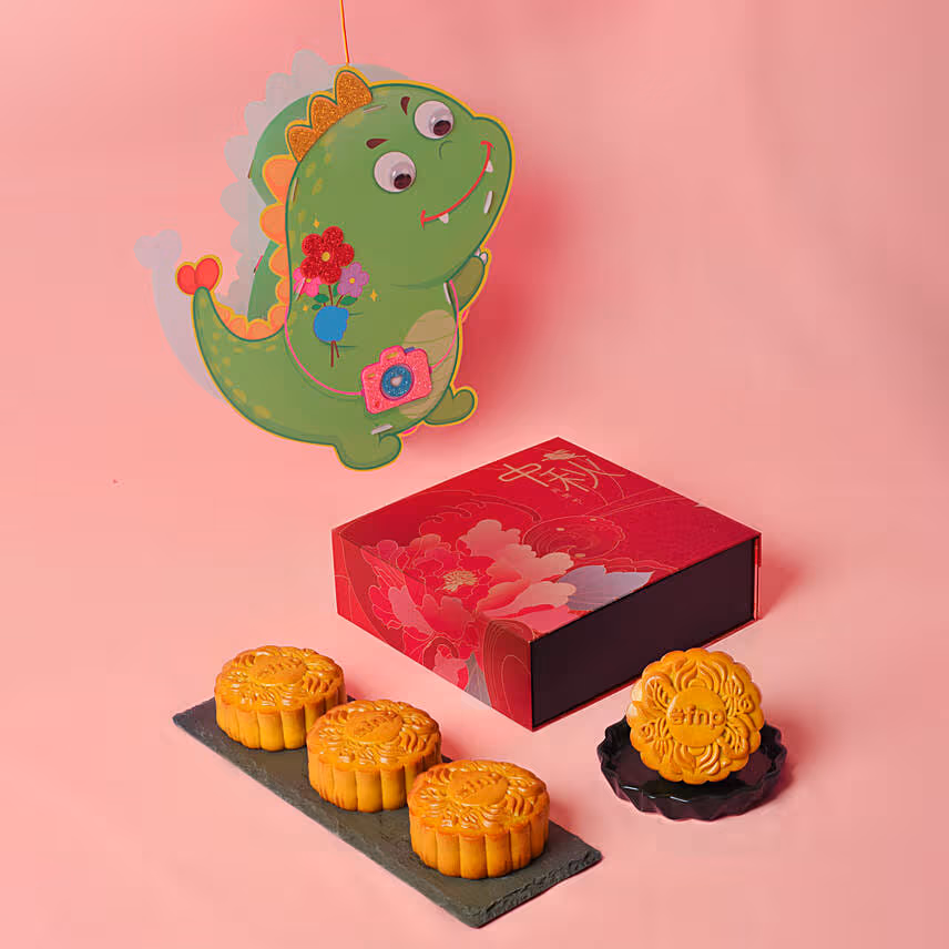 Fnp Pure White Lotus Paste Mooncakes With Dino Lantern