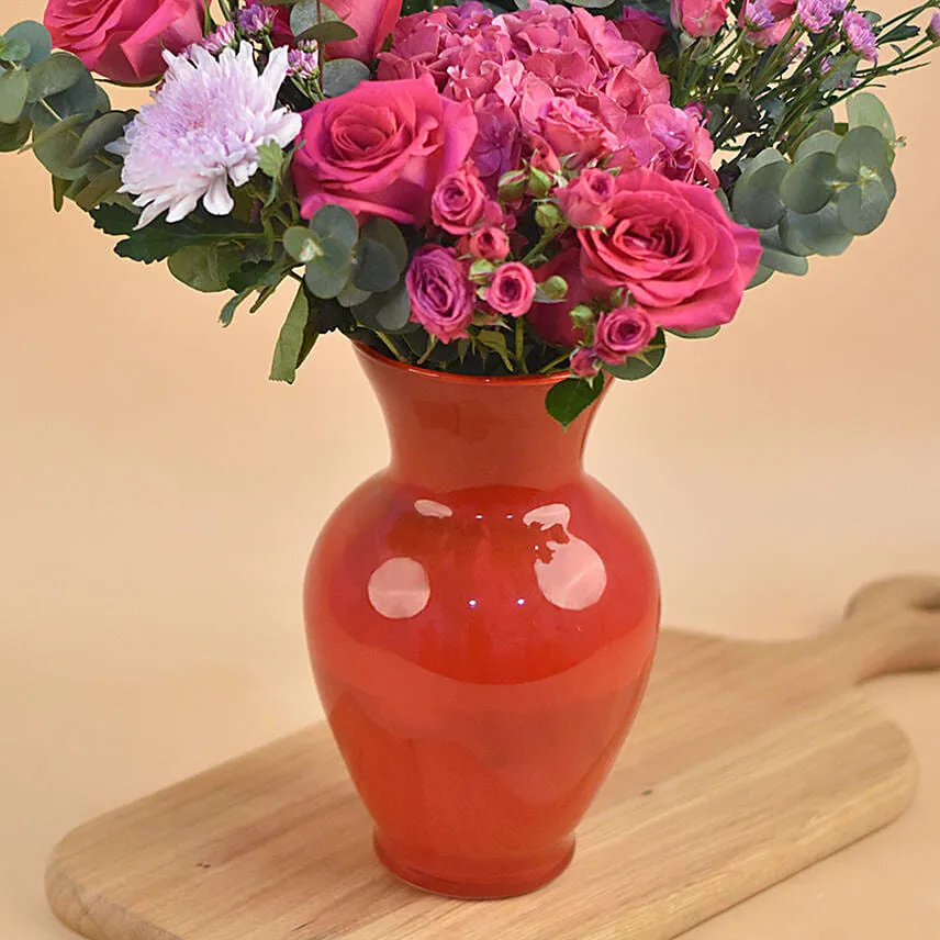 Charming Blooms Red Oval Vase