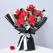 Elegant Red Roses Bouquet with Fresh Mix Fruit Cake - 4 Portion