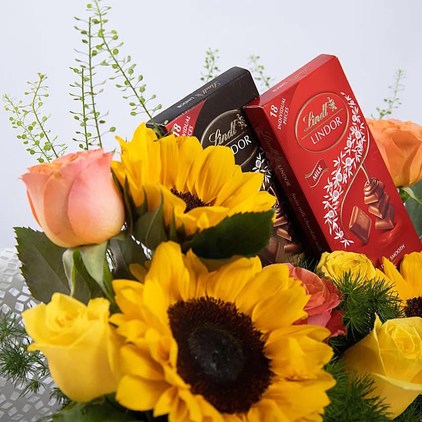 Sunflowers Glory with Chocolates & Cake