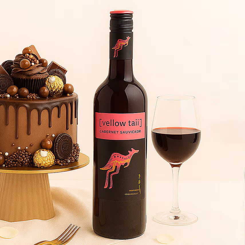 Chocolate Indulgence Cake and Wine Gift Bundle