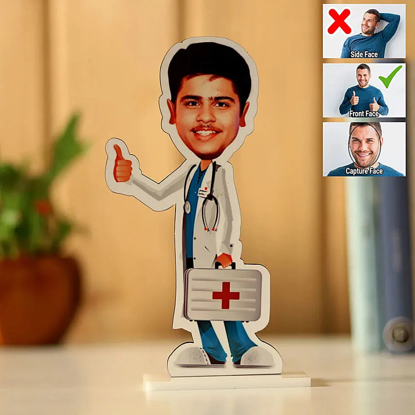 Male Doctor Personalised Caricature & Bouquet