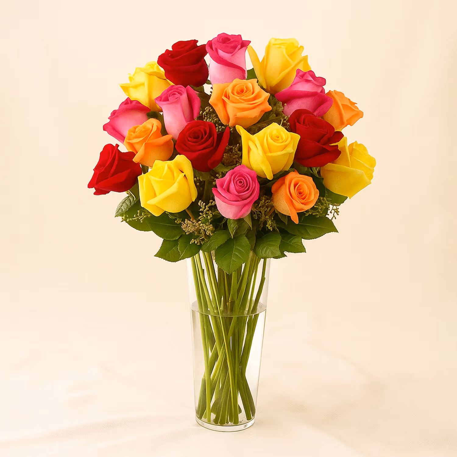 Vase Of 12 Vivid Roses
