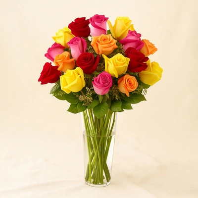 Vase Of 12 Vivid Roses