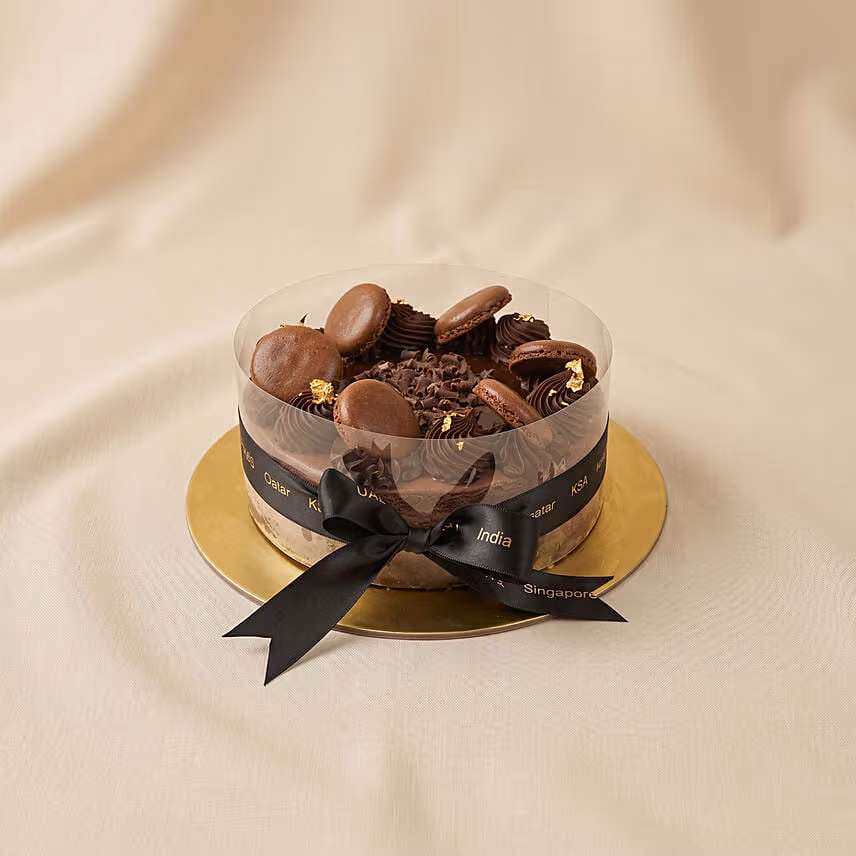 Decadent Chocolate Baked Cheesecake with Macarons