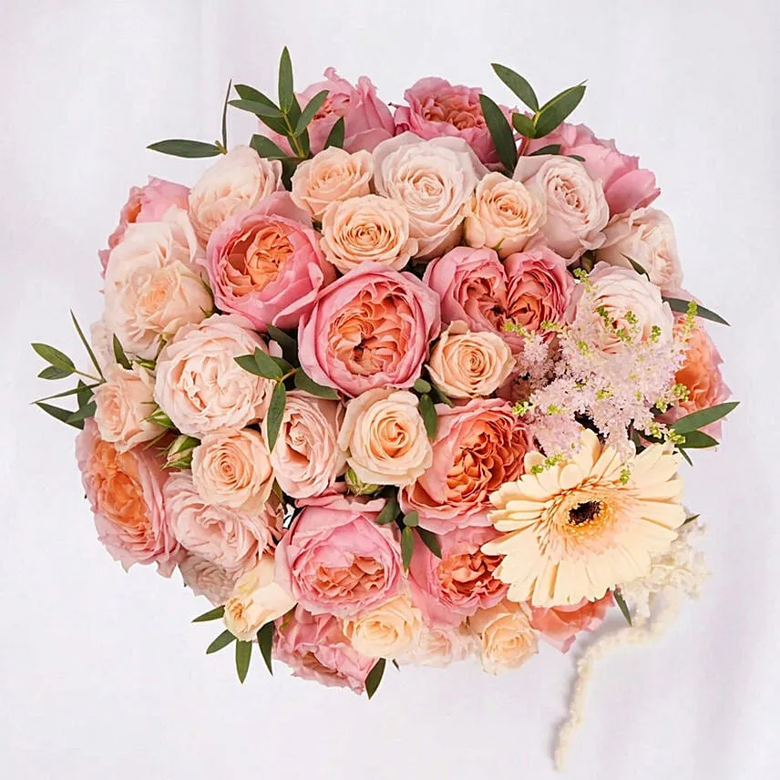 Peach And Pink Roses Luxury Flower Box