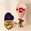 Elegant Godiva Navy Blue Velvet Heart Gift Box with 12 Assorted Chocolates & Charming Pink Bouquet