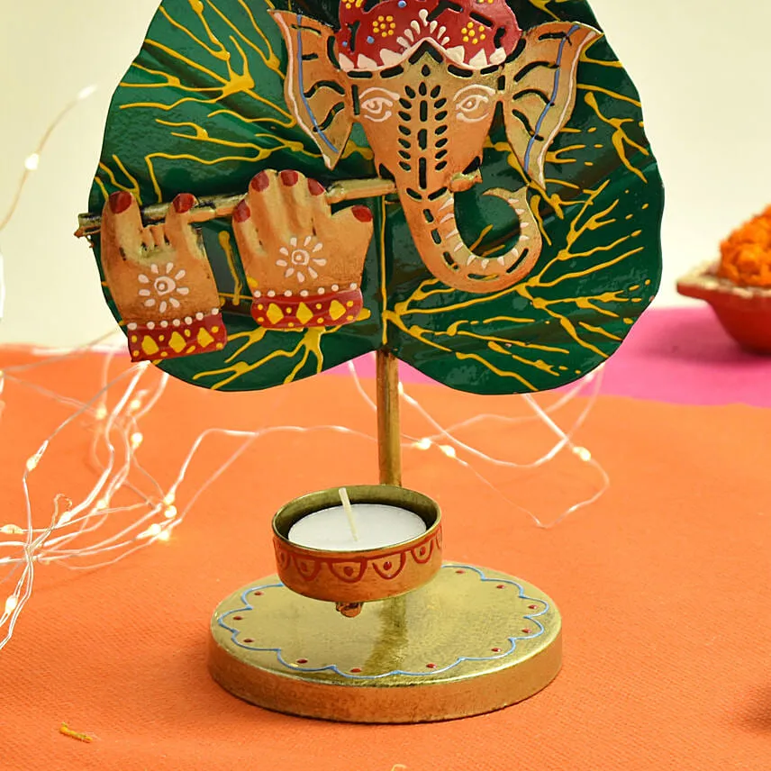 Ganesha with Flute Tea Light Stand