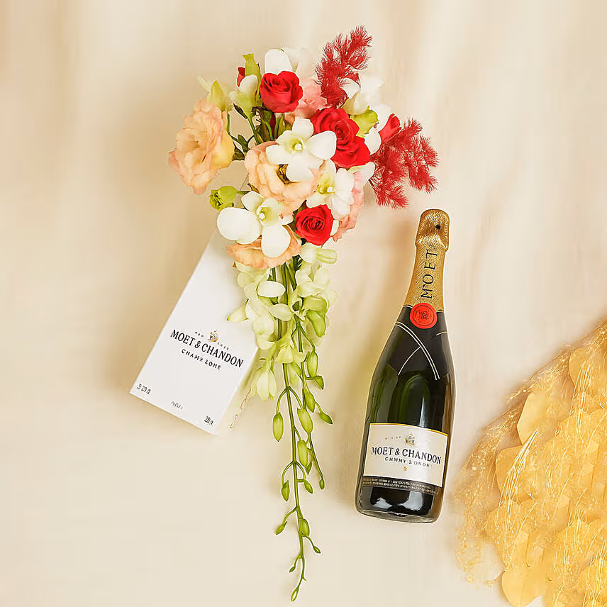 Moet Chandon Champagne & Elegant Floral Gift Box