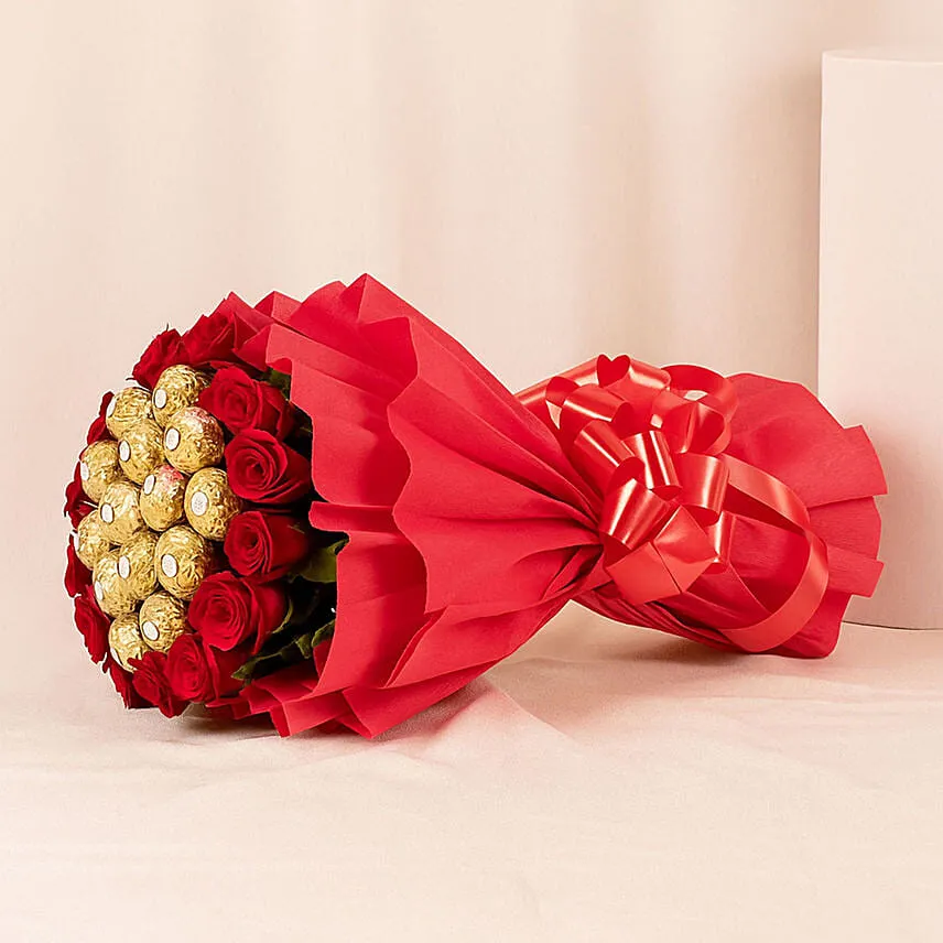 Romantic 16 Red Roses and Ferrero Rocher Arrangement