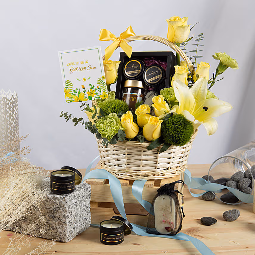 Get Well Soon Flowers and Care Basket
