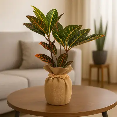 Elegant Jute Wrapped Croton Plant - Vibrant Indoor Decor