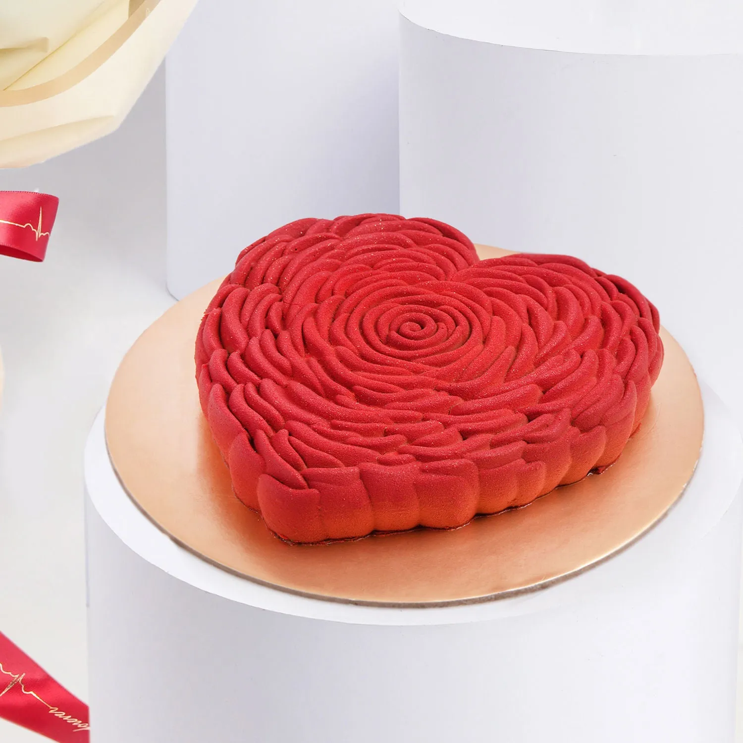 Romantic 9 Red Roses Bouquet with Heart-Shaped Chocolate Cake