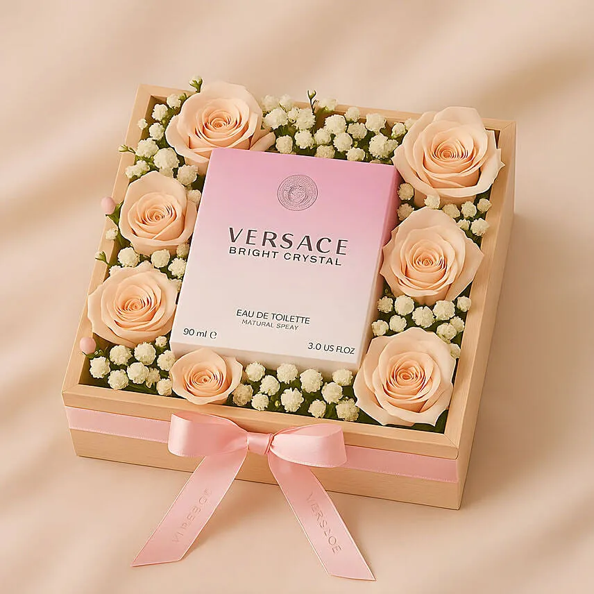 Flowers and Versace Perfume Tray For Valentine's
