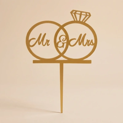 Elegant Mr & Mrs Cake Topper with Ring Design