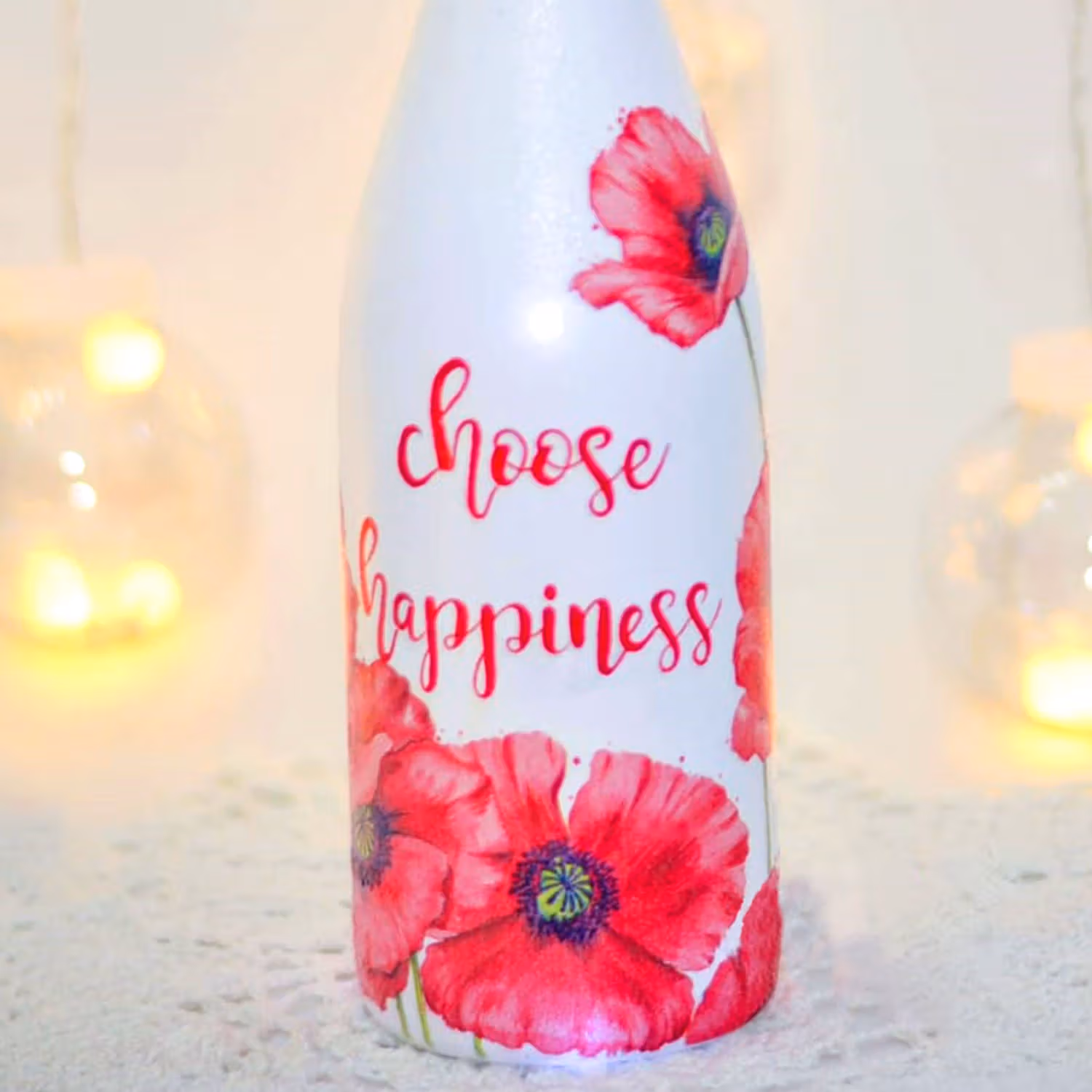Illuminate Your Space with the 'Choose Happiness' Hand Painted LED Glass Bottle