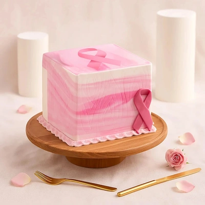 Pink Ribbon Designer Cake - Chocolate