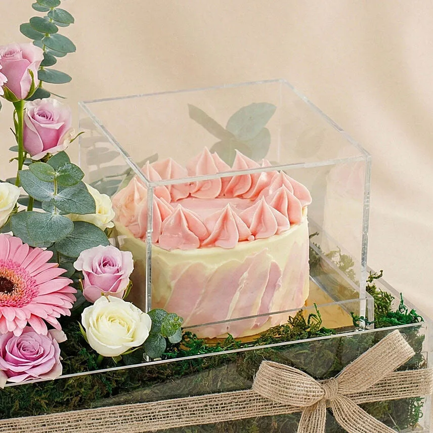 Pink Gerbera & Red Velvet Cake Gift Combo