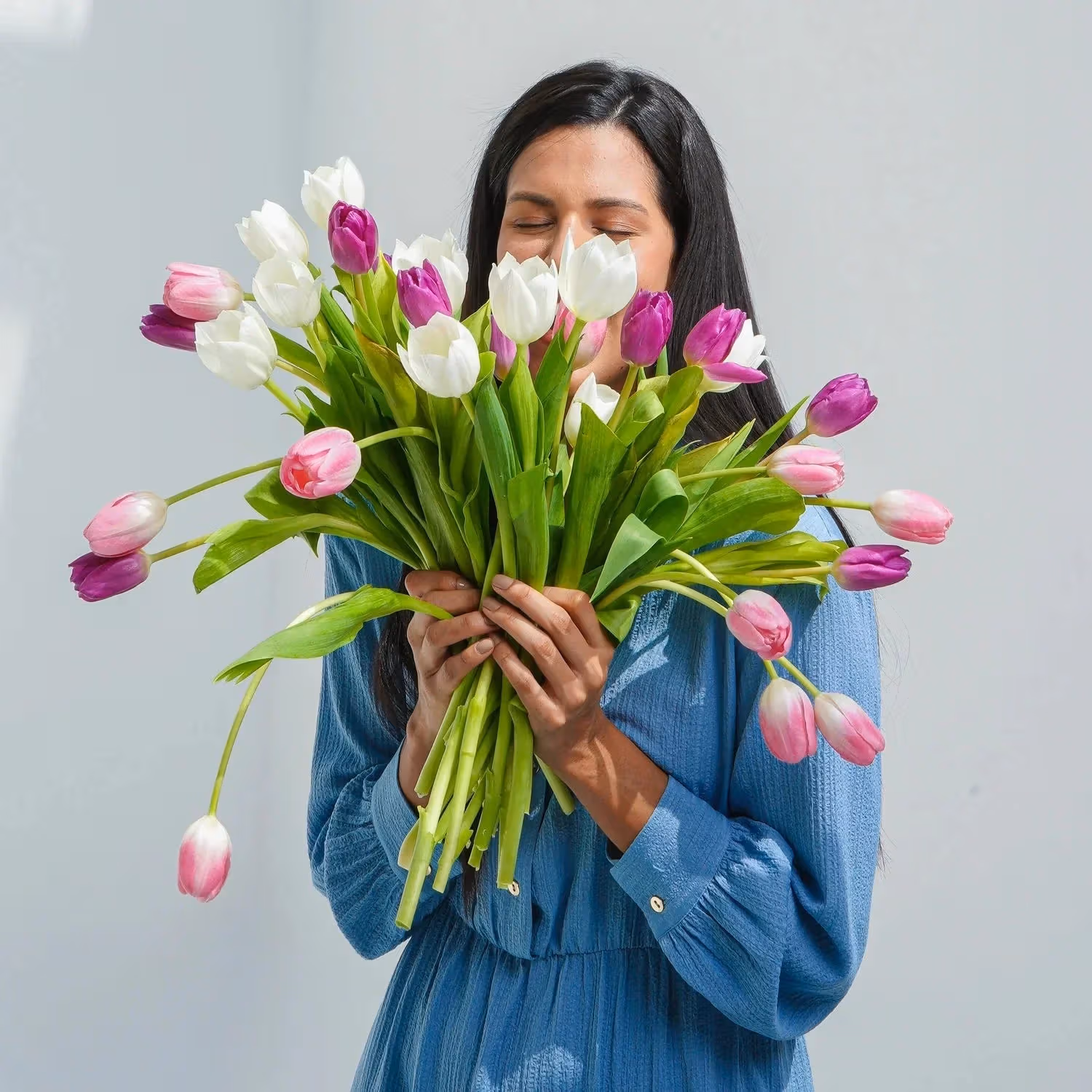 Painted Skies Tulip Bouquet in Elegant Glass Vase