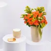 Otantik Home - Elegant Orange Roses & Candle Set in Ivory & Gold