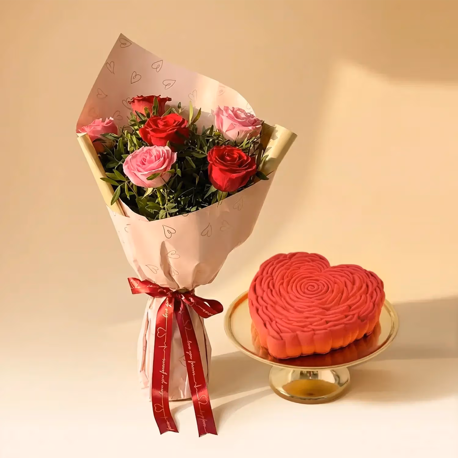 Valentine's Embrace: Romantic Red & Pink Rose - Bouquet