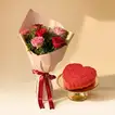 Charming Pink & Red Roses Bouquet with Heart-Shaped Chocolate Cake