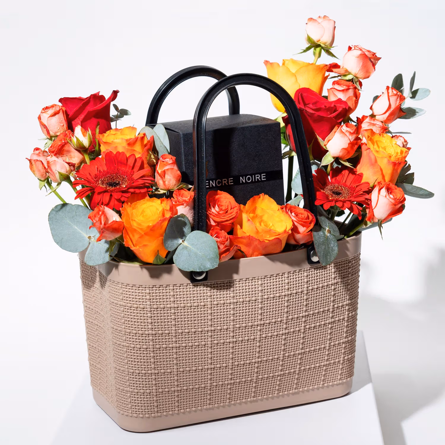 Luxurious Floral Bag Arrangement with Encre Noire Perfume