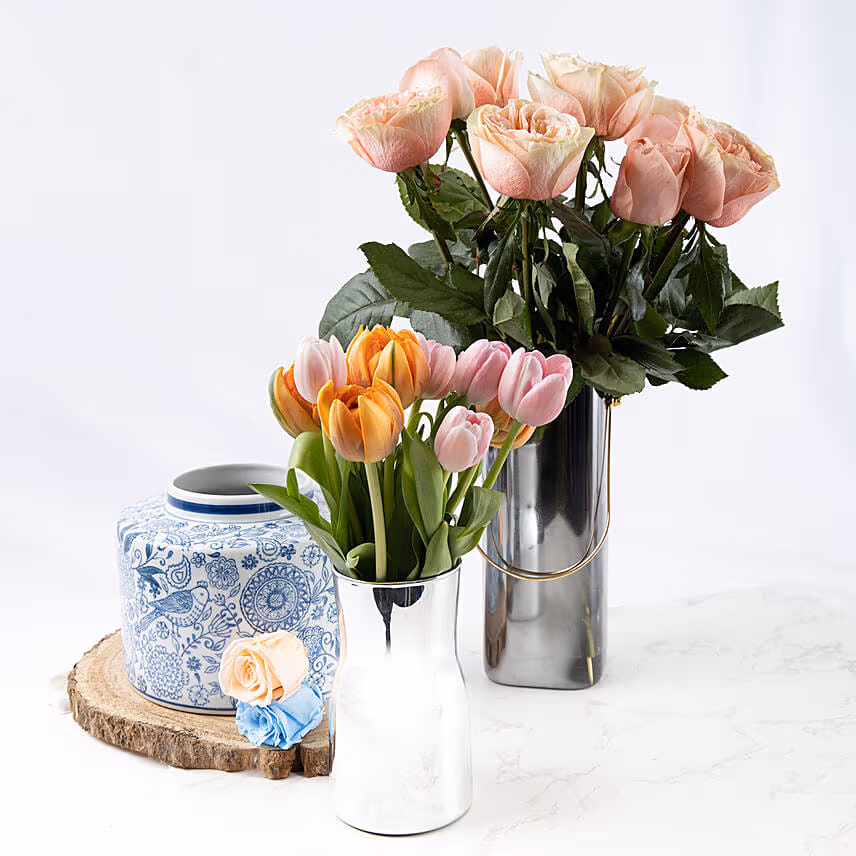 Timeless Garden Roses with Tulips