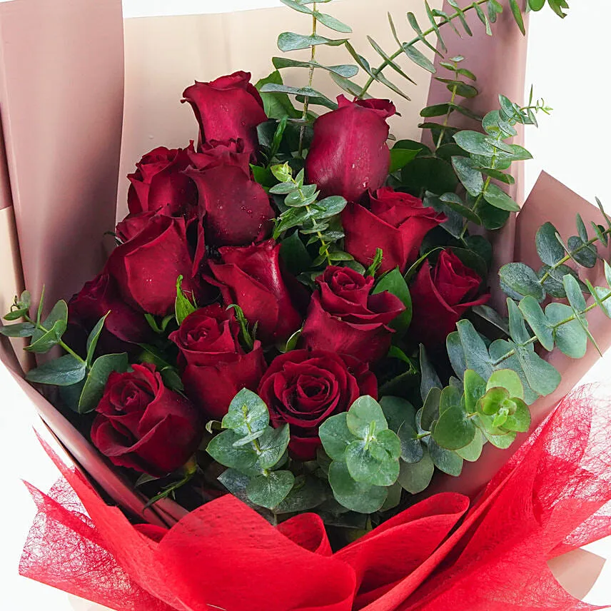 13 Red Roses Bouquet With I Love You Table Top For Valentines