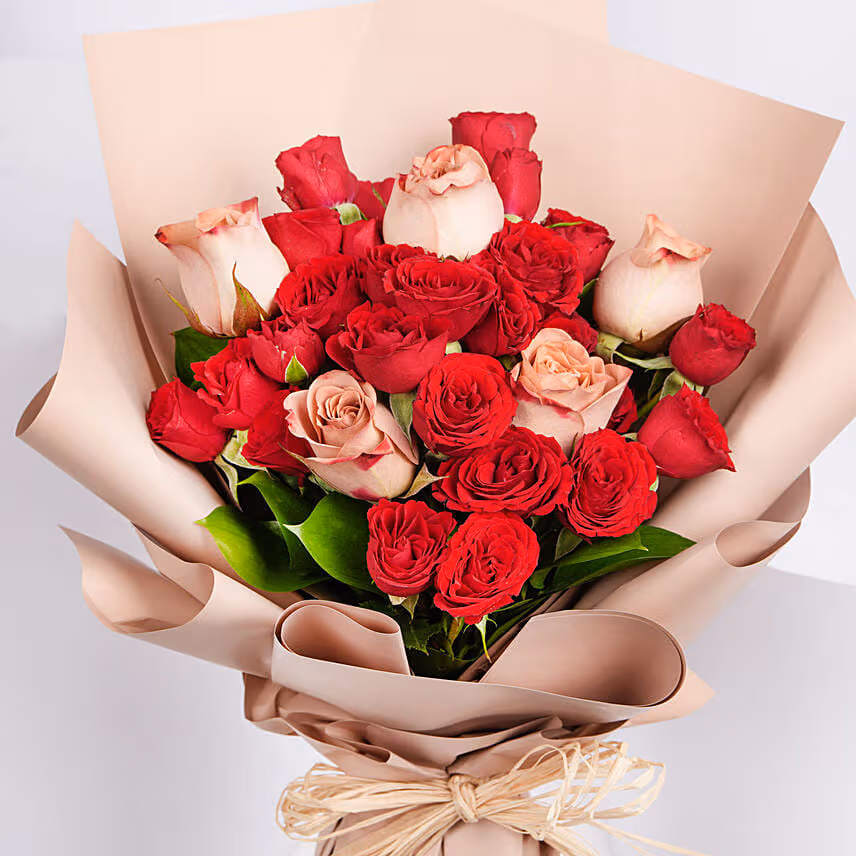 8 Cappaccino and Red Roses Bouquet